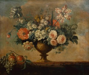 壷の中のバラ、チューリップ、カーネーション、その他の花 (オイル) 作： Michel Bruno Bellenge
