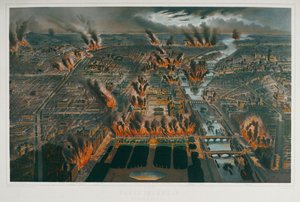 コミューン：1871年5月24日と25日の夜、燃え盛るパリ...（エングレーヴィング）