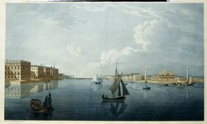 サンクトペテルブルクの証券取引所と大理石の宮殿。 ネヴァ川のほとりの説明。 Michel Francois Damam Demartrait (1763-1827) の作品、リトグラフ、設定 作： Michel Francois Damam Demartrait
