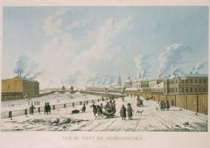 サンクトペテルブルクのセミョノフスキー橋、1813年 作： Michel Francois Damam Demartrait