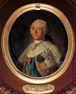 フランス革命。"フィリップ・エガリテ（1747-1793）、ルイ・フィリップ2世ジョセフ・ドルレアン、シャルトル公の肖像（フランクス・マコンの大親分に扮して）" ミシェル・ガルニエ（1753-1819）の絵画。1777年日。0.7x0.54 m シャンティイ、コンデ美術館