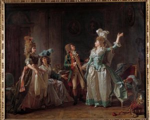ミシェル・ガルニエ（1753-1819）の「龍の旅立ち」の絵。1780年 薄暗い。0.54 x 0.65 m パリ、カルナヴァレ美術館 作： Michel Garnier