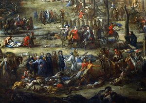 マルセイユのクール・ベルサンスの眺め、1720年のペストの間、ベルサンスの枢機卿とペストの犠牲者の死体のグループを描いた詳細 作： Michel Serre