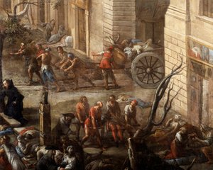 1720年のペストの際の（マルセイユ）市庁舎の様子 作： Michel Serre