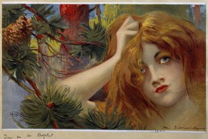 inqiuiete を探している赤毛の女性は、彼女の頭 - クロモを立っています。 シモンディ 作： Michel Simonidy