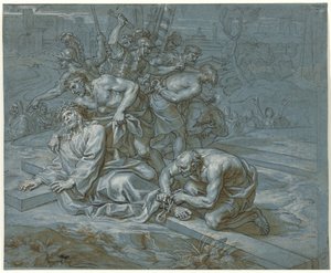 十字架上のキリストの衣服、1680年頃（紙にペンとインクをチョークと鉛筆の上にペン） 作： Michel des Gobelins Corneille
