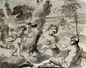 愛と、羊飼いと、ニンフ。ミシェル・コルネイユ（1642-1708）の絵 作： Michel des Gobelins Corneille