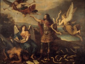 悔い改め。グランド・コンドとして知られるブルボン・コンド(Bourbon Conde)公ルイ2世(1621-1686)のためのアレゴリー。若き日のコーネリアス（1642-1708）による絵画 作： Michel des Gobelins Corneille