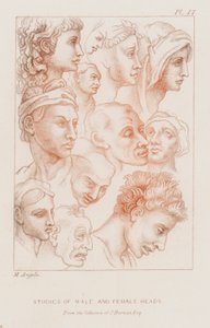 男性と女性の頭部の研究（エッチング 作： Michelangelo (after) Buonarroti