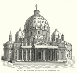 ミケランジェロが設計したサン・ピエトロ大聖堂（イタリア・ローマ）のファサードの眺め（彫刻 作： Michelangelo (after) Buonarroti