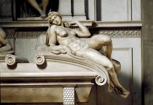 オーロラのアレゴリー。メディチ家のローラン2世の墓。大理石彫刻 1531 作： Michelangelo Buonarroti