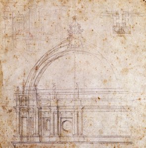 ミケランジェロ（1475-1564）が設計したバチカン市国のサン・ピエトロ大聖堂のドームの設計図（イタリア 作： Michelangelo Buonarroti