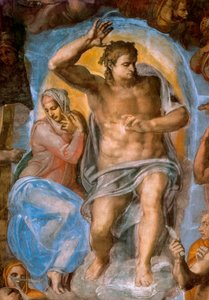最後の審判の詳細。キリストの裁き。ミケランジェロとして知られるミケランジェロ・ブオナローティのフレスコ画（ミケランジェロまたはミケランジェロ 作： Michelangelo Buonarroti