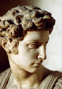 イタリア、フィレンツェ、サン・ロレンツォ大聖堂メディチ礼拝堂の新聖具室、ジュリアーノ・デ・メディチ、ヌムール公爵ジュリアーノ・デ・メディチの墓の詳細 作： Michelangelo Buonarroti