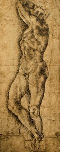男性のヌード;ミケランジェロの絵。ルーブル美術館、パリ