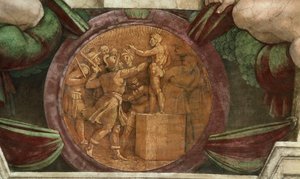 バアル神の像の破壊を表すメダイヨン...1508-1512年 作： Michelangelo Buonarroti