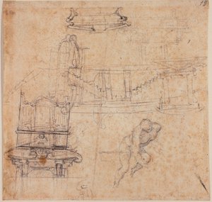 洗礼者聖ヨハネのための雑学、墓と建築スケッチ 作： Michelangelo Buonarroti