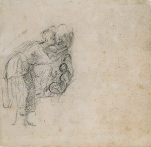 スケッチブックのページ：黒い服を着た女性、c1490-1560 作： Michelangelo Buonarroti