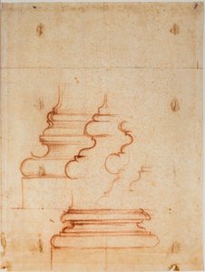 新聖具室の柱台、手書きの碑文 作： Michelangelo Buonarroti