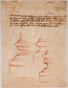 新聖具室の柱台、手書きの碑文 作： Michelangelo Buonarroti