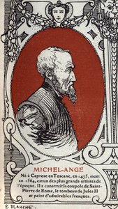 イタリア・ルネッサンス期の画家、ミケランジェロ・ブオナローティ（Michelangelo Buonarroti dit Michel Ange）のポートレート。 作： Michelangelo Buonarroti