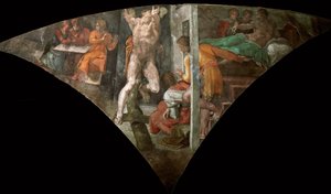 バチカンのハマン システィーナ礼拝堂の天井の罰、1508-1512。 作： Michelangelo Buonarroti