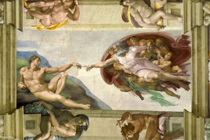 システィーナ礼拝堂の天井（1508-12年）。アダムの創造 作： Michelangelo Buonarroti