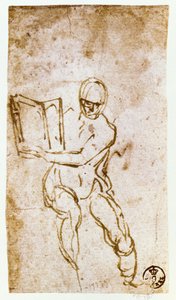 システィーナ礼拝堂の天井（1508-12）：預言者の一人（ペンと茶色のインク）のスケッチ 作： Michelangelo Buonarroti