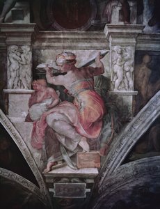 システィーナ礼拝堂の天井：リビアシビル、1508-10年頃（修復前） 作： Michelangelo Buonarroti