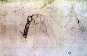 脚のスケッチ（紙に木炭 作： Michelangelo Buonarroti