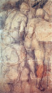 ミケランジェロ（1475-1564）による「兵士たち」。バチカン宮殿のパウリーネ礼拝堂に描かれた「聖ペテロの磔刑」のフレスコ画のための下絵。 作： Michelangelo Buonarroti