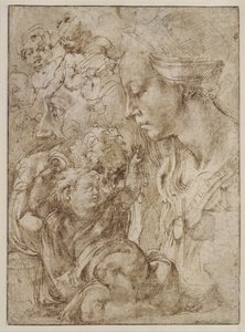 洗礼者ヨハネを子供として持つ聖家族のための研究、1505 作： Michelangelo Buonarroti