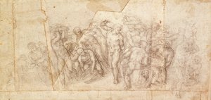 物語の場面のフィギュアの研究（木炭紙）（直腸） 作： Michelangelo Buonarroti