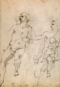 いくつかのヌード人物の研究;ミケランジェロの絵。ルーブル美術館、パリ 作： Michelangelo Buonarroti