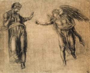 ミシュランジェロが描いた受胎告知。内閣描画と版画、ウフィツィ美術館、フィレンツェ 作： Michelangelo Buonarroti