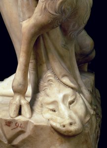 バッカスの酔い、パンサーズヘッドのディテール、ミケランジェロブオナローティの彫刻1475〜1564、1496〜97大理石のディテール52672