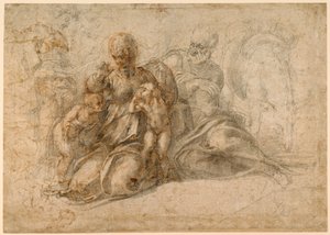 聖家族（直腸）;好色なプッティ（verso）c。 1530 作： Michelangelo Buonarroti