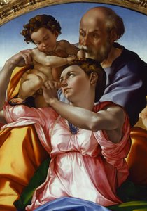 ミケランジェロ・ブオナローティ（1475-1564）作「聖家族」、パネルにテンペラ、91x80cm
