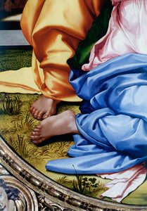 聖家族」または「トンド・ドーニ」足のディテール 作： Michelangelo Buonarroti