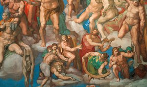 バチカン市国のシスティーナ礼拝堂の「最後の審判」のフレスコ画（1536-1541年）。