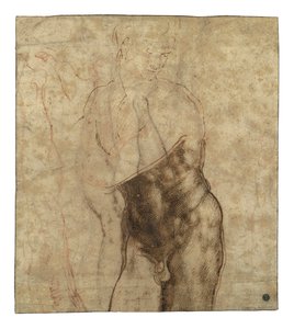 復活したキリスト、右を見下ろしている4分の3の長さのヌード 作： Michelangelo Buonarroti