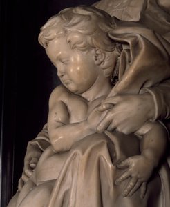 ミケランジェロ（1475-1564）作「聖母子像」より幼いイエス（ベルギー、ブルージュのノートルダム教会蔵 作： Michelangelo Buonarroti