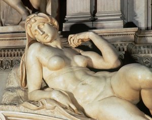 ロレンソデメディチの墓、夜明けの大理石の詳細 作： Michelangelo Buonarroti