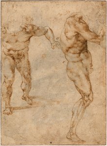 嵐に襲われた男と右に曲がった男の2つのヌード研究c。 1504 作： Michelangelo Buonarroti