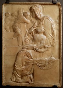 階段上の聖母（Madonna della Scala） 低層大理石のレリーフ ミケランジェロ・ブオナローティ（Michelangelo Buonarroti） dit Michel Ange（ミケランジェロまたはミケランジェロ 作： Michelangelo Buonarroti