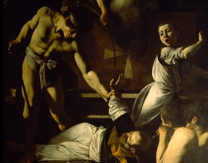 聖マタイの殉教、詳細、1599-1600 作： Michelangelo Merisi Caravaggio