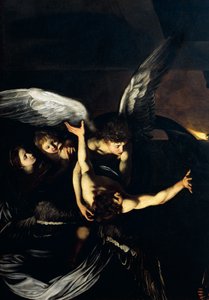 天使の像、《慈悲の聖母》または《慈悲の七つの行為》の細部、1606-07年頃（油彩・キャンバス