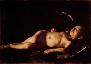 眠れる愛の絵 ミケランジェロ・メリージの「カラヴァッジョ」（1571-1610） 1608年 日。71x105 cm フィレンツェ、ピッティ宮殿、ガレリア・パラティーナ