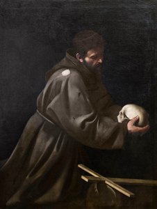 瞑想中の聖フランチェスコ 作： Michelangelo Merisi da Caravaggio