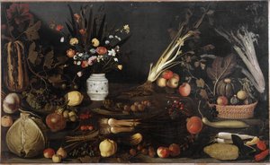 花と果物のある静物画 - 油彩・キャンバス 1590年頃 作： Michelangelo Merisi da Caravaggio